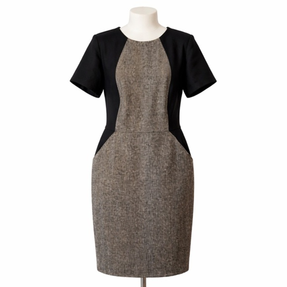 Boden Black and Gray Sheath Midi Dress with Raglan Sleeves